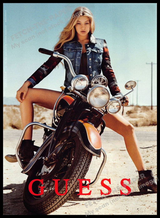 Guess 2010s Print Advertisement 2013 Gigi Hadid LONG Legs Motorcycle Guess