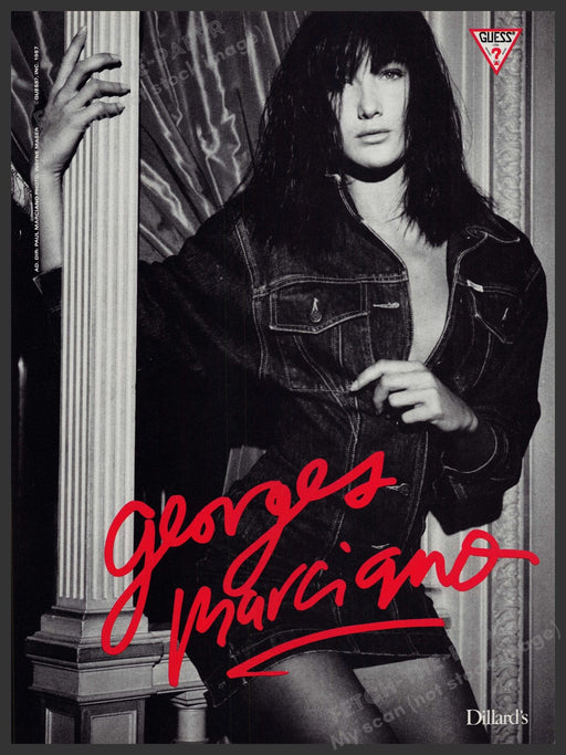 Guess by Georges Marciano Carla Bruni 1980s Print Advertisement Ad 1987 Jean Leg Fetch-the-Paper