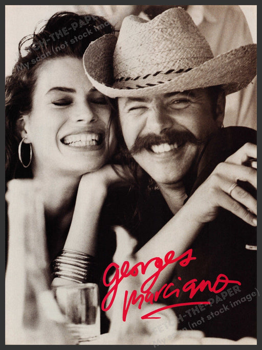 Guess by Georges Marciano Carre Otis 1980s Print Advertisement Ad 1988 Laughing Fetch-the-Paper