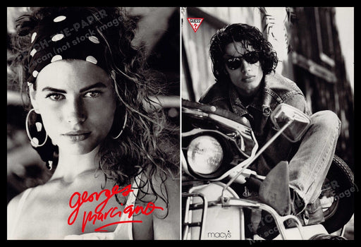 Guess Carrie Otis Cameron Alborzian 1980s Print Advertisement 1989 Front / Back Fetch-the-Paper