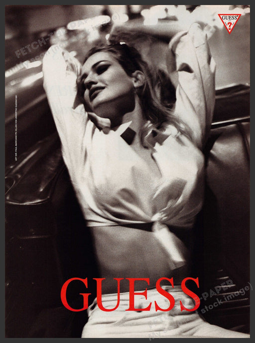 Guess Ellen Von Unwerth 1990s Print Advertisement 1991 Tied Shirt Sexy Fetch-the-Paper