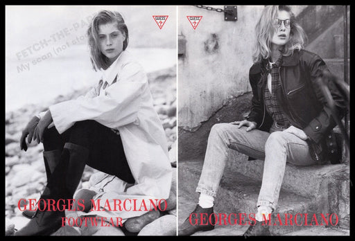 Guess Footwear Emma Warg 1980s Print Advertisement 1989 Front & Back Page Fetch-the-Paper