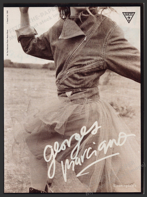 Guess Georges Marciano 1980s Print Advertisement Ad 1986 Sepia Jean Jacket Fetch-the-Paper