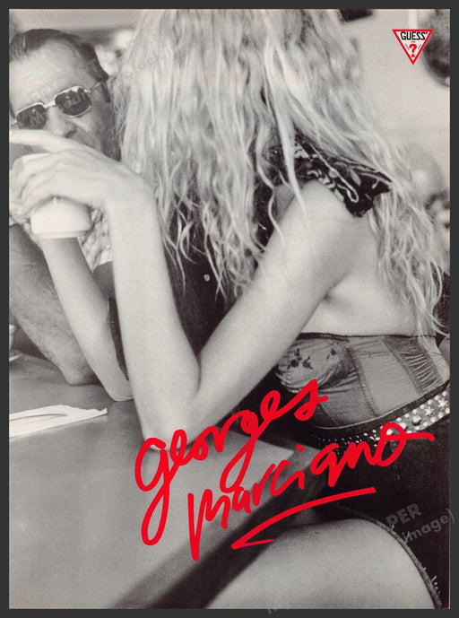 Guess Georges Marciano 1980s Print Advertisement Ad 1986 Sexy Girl at the Bar Fetch-the-Paper