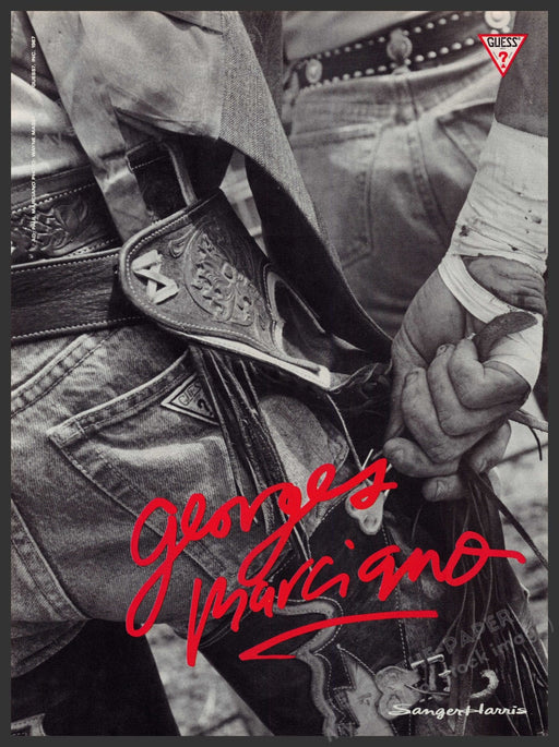 Guess Georges Marciano 1980s Print Advertisement Ad 1987 Rear Chaps Cowboy Fetch-the-Paper