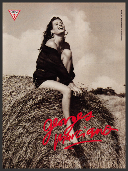 Guess Georges Marciano Carre Otis 1980s Print Advertisement Ad 1988 Hay Bale Fetch-the-Paper