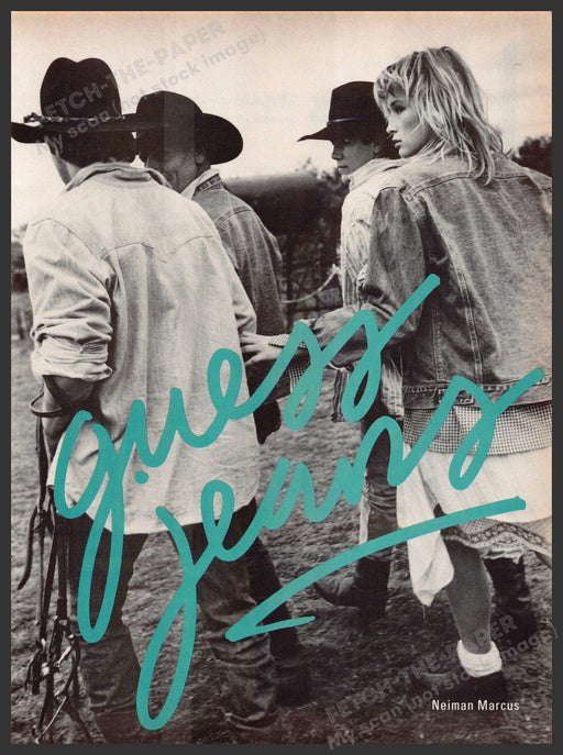 Guess Jeans 1980s Print Advertisement 1986 Cowboys Cowgirl Denim Fetch-the-Paper