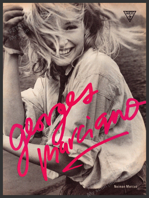 Guess Jeans 1980s Print Advertisement 1986 Cowgirl Smiling Fetch-the-Paper