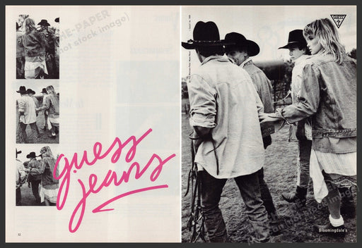 Guess Jeans 1980s Print Advertisement Ad (2 Pg) 1986 Cowboys Cowgirls Fetch-the-Paper