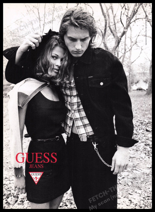 Guess Jeans 1990s Print Advertisement Ad 1996 Couple in the Woods Fetch the Paper!