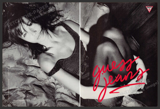 Guess Jeans Carla Bruni 1980s Print Advertisement (2 Page) Ad 1987 Legs Fetch-the-Paper