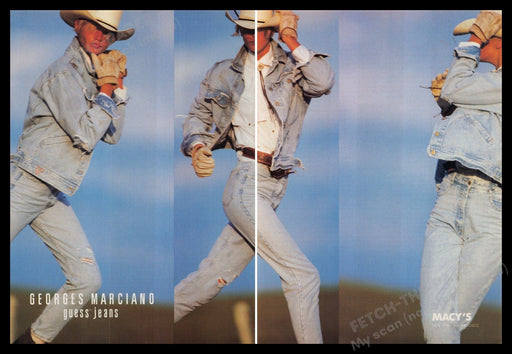 Guess Jeans Georges Marciano 1980s Print Advertisement (2 Page) 1985 Jacket Fetch-the-Paper
