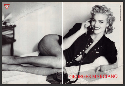 Guess Marciano Eva Herzigova 1990s Print Advertisement (2 Page) Ad 1992 Fishnet Fetch-the-Paper