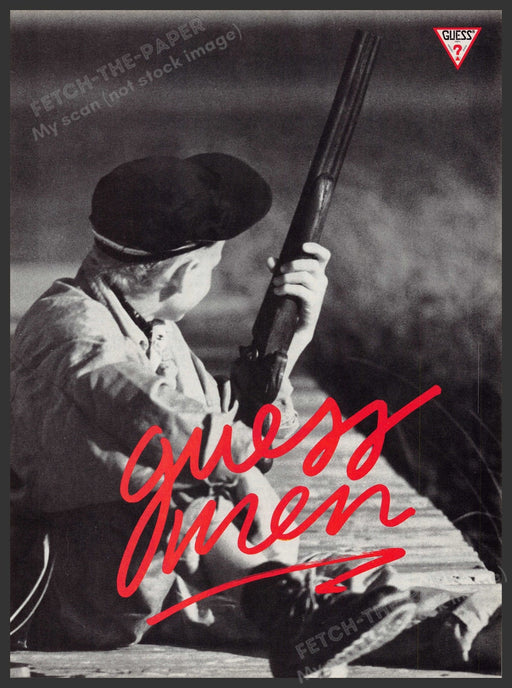 Guess Men 1980s Print Advertisement Ad 1987 Kid Duck Hunting Fetch-the-Paper