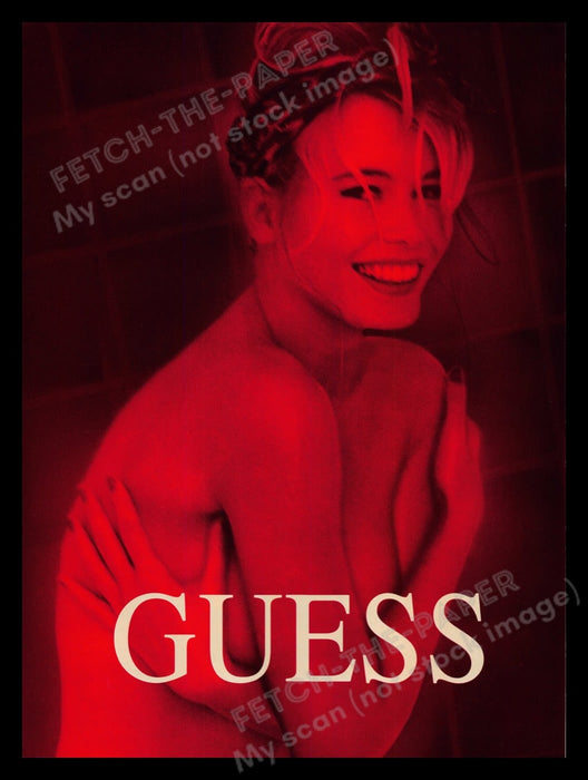 Guess Perfume Claudia Schiffer 1990s Print Advertisement Ad Front / Back 1991 Fetch-the-Paper
