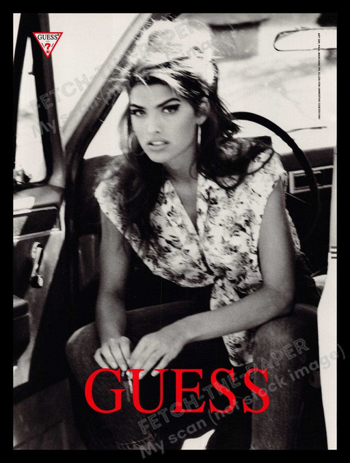 Guess Shana Zadrick 1990s Print Advertisement Ad 1991 Sitting in Car Fetch-the-Paper
