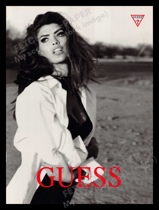 Guess Shana Zadrick and Cowboys 1990s Print Advertisement 1991 Front / Back Fetch-the-Paper