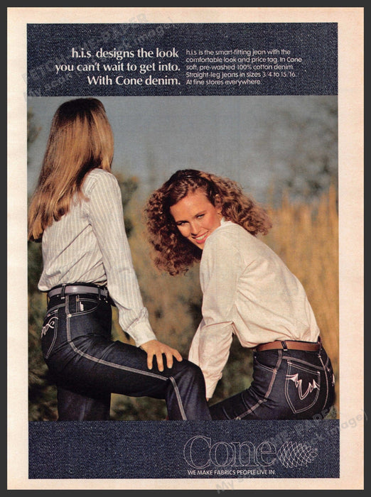 h.i.s. Jeans Cone Denim 1980s Print Advertisement 1981 h.i.s.