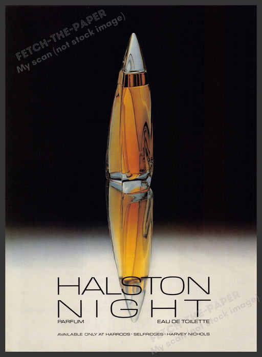 Halston Night Perfume 1980s Print Advertisement Ad 1982 Promo Relfection Fetch the Paper!