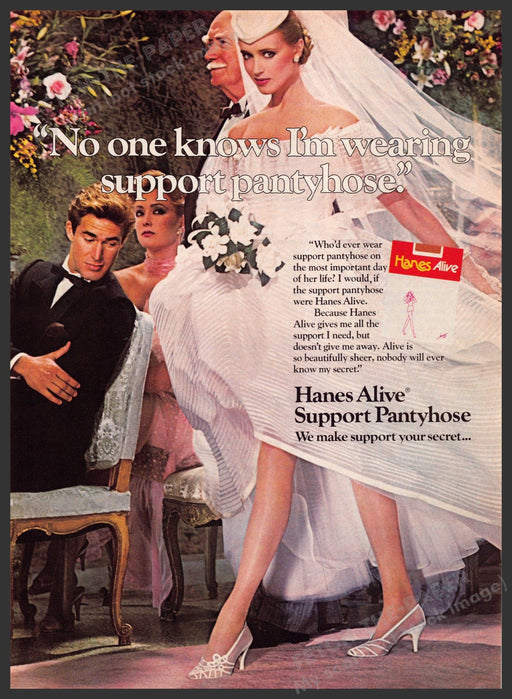 Hanes Alive Support Pantyhose Bride 1980s Print Advertisement 1982 Fetch-the-Paper
