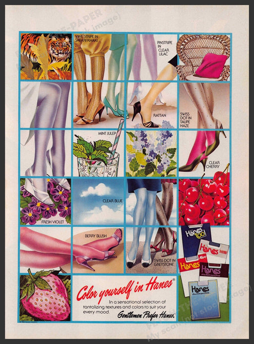 Hanes Color Hosiery 1980s Print Advertisement 1985 Legs Illustration Fetch-the-Paper