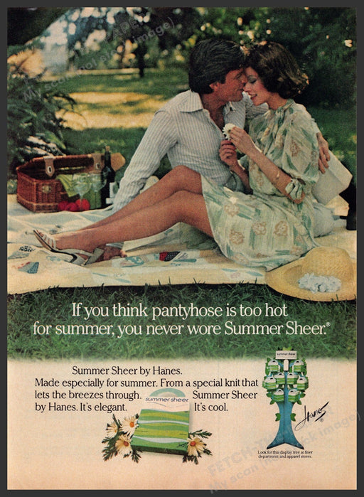 Hanes Hosiery 1970s Print Advertisement 1976 Legs Summer Sheer Pantyhose Picnic Fetch-the-Paper