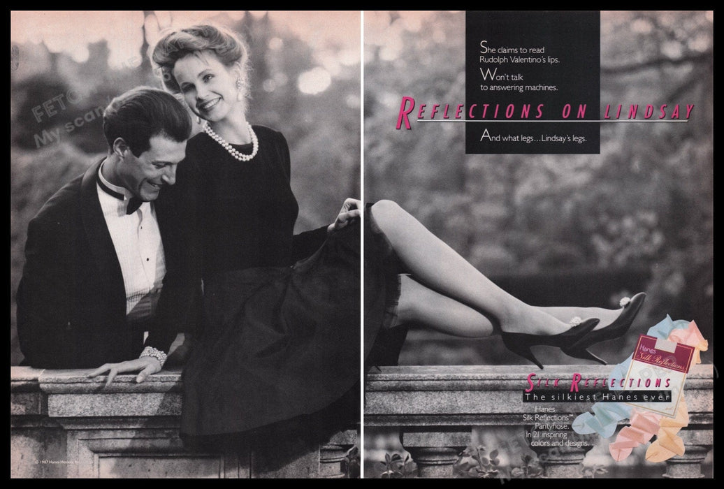 Hanes Hosiery 1980s Print Advertisement (2 pages) 1987 Couple Evening Fetch the Paper!