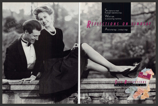 Hanes Silk Reflections Hosiery 1980s Print Advertisement (2 Page) Ad 1987 Legs Fetch-the-Paper