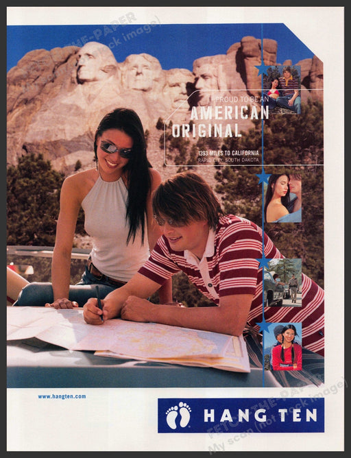 Hang Ten Clothing 2000s Print Advertisement 2002 Mt. Rushmore Couple Fetch-the-Paper