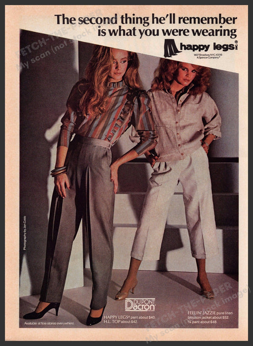 Happy Legs 1980s Print Advertisement 1982 Clothing Pants Fetch-the-Paper