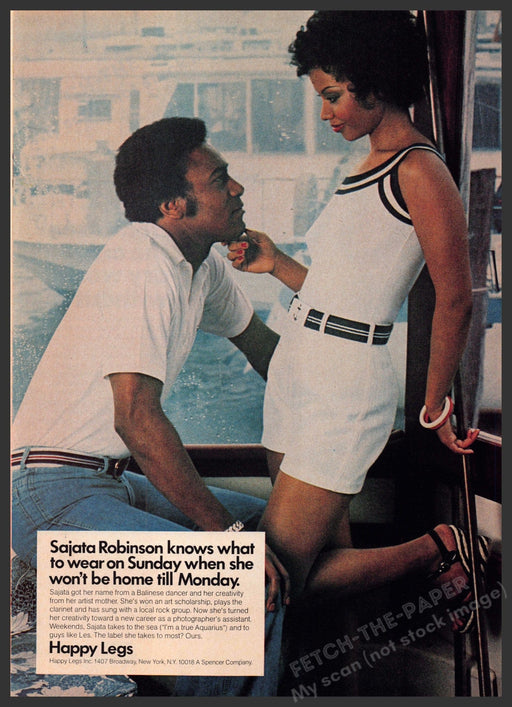 Happy Legs Clothing 1970s Print Advertisement 1976 Sajata Robinson Fetch-the-Paper