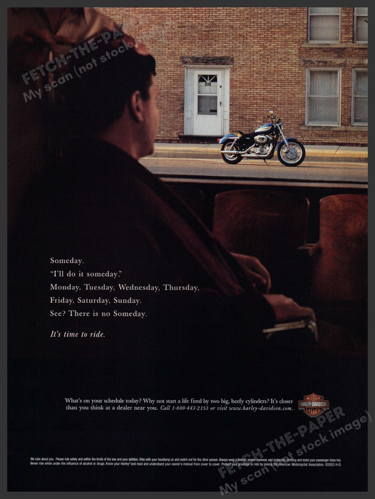 Harley-Davidson Motorcycle 2000s Print Advertisement Ad 2003 "It's time to ride" Fetch-the-Paper
