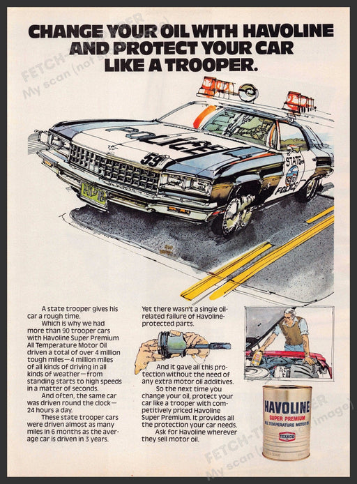 Havoline 1970s Magazine Print Advertisement 1977 "Protect like a trooper" Havoline