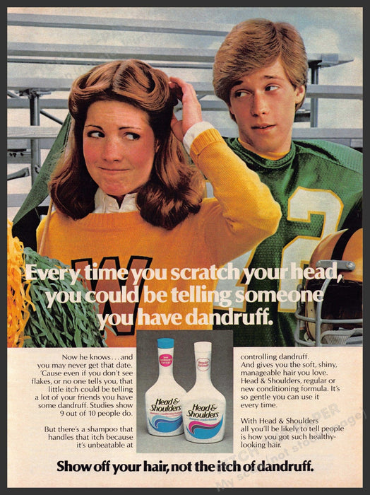 Head & Shoulders 1980s Print Advertisement 1981 Teen Football Player Cheerleader Head & Shoulders