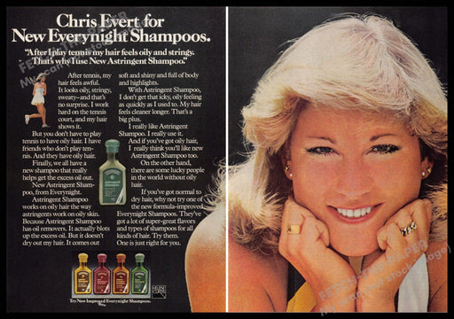 Helene Curtis 1970s Print Advertisement (2 pg) 1976 Everynight Hair Chris Evert Helene Curtis