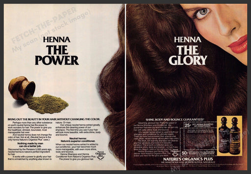 Henna Hair Products 1980s Print Advertisement (2 page) 1982 Bounce Body Fetch-the-Paper