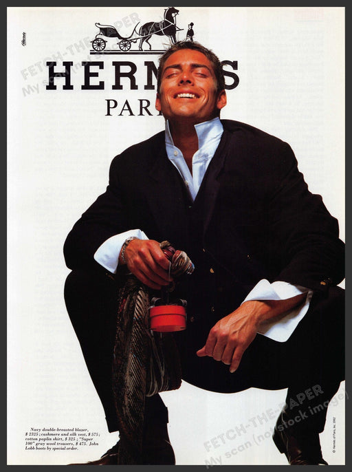 Hermes Men's Ties 1990s Print Advertisement Ad 1992 Paris Fetch the Paper!