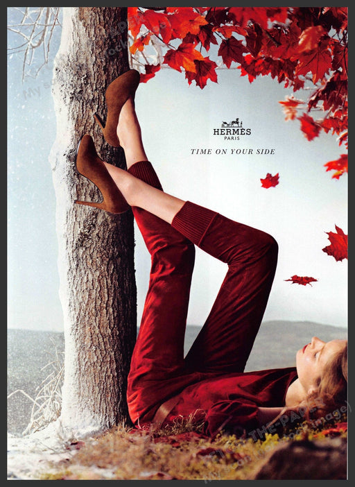 Hermes Shoes 2010s Print Advertisement 2012 Legs Fall Maple Tree Up Trunk Fetch-the-Paper