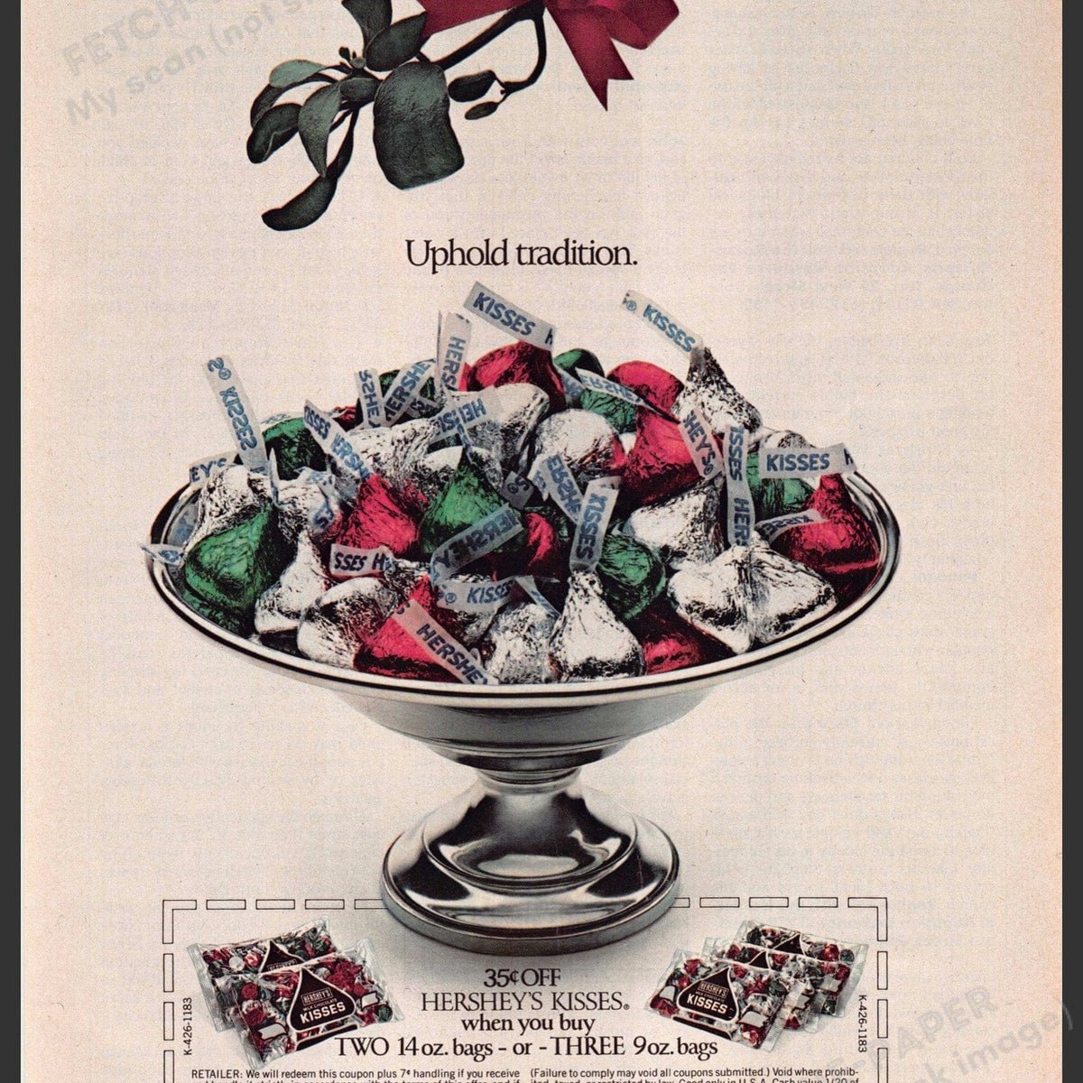 1983 Hershey's Mistletoe Kisses Holiday Print Ad — Fetch-the-Paper