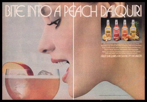 Heublein Fruit Daiquiri 1980s Print Advertisement (2 pages) 1980 "Bite into..." Fetch the Paper!