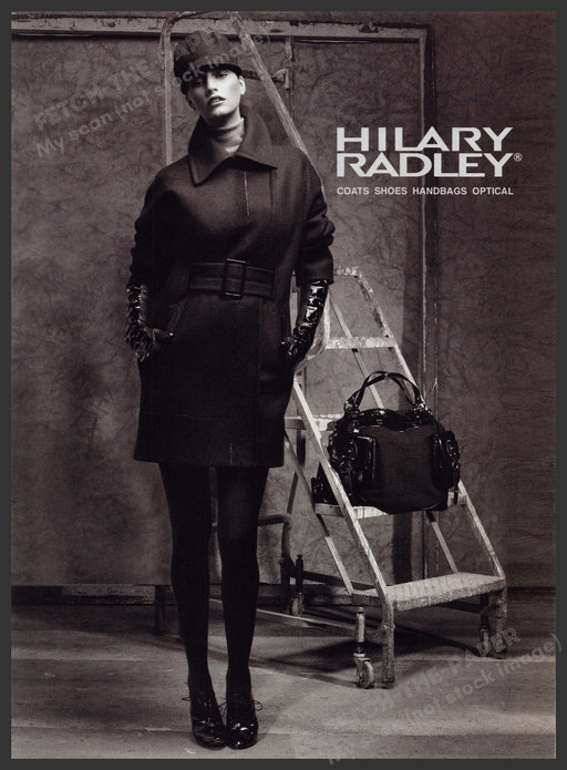 Hilary Radley 2000s Print Advertisement 2007 Legs Tights Shoes Coat Handbag Fetch-the-Paper
