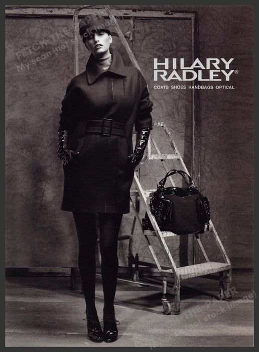 Hilary Radley 2000s Print Advertisement 2007 Legs Tights Shoes Coat Handbag Fetch-the-Paper