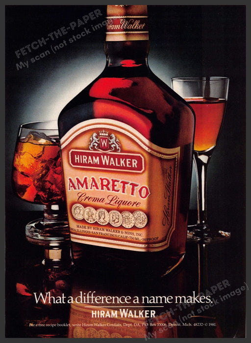 Hiram Walker Amaretto Crema Liqueur 1980s Print Advertisement 1982 Fetch-the-Paper
