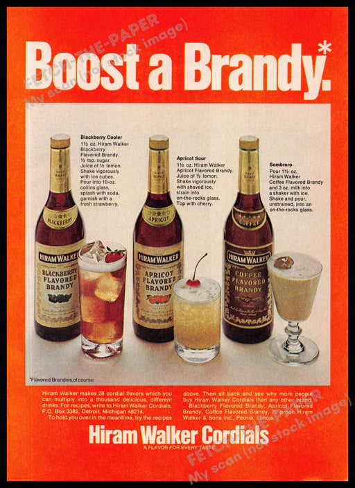 Hiram Walker Cordials 1970s Magazine Print Ad 1975 "Boost a Brandy" Hiram Walker