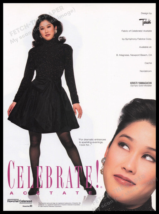 Hoechst Celanese Kristi Yamaguchi 1990s Print Advertisement Ad 1995 Celebrate! Fetch the Paper!