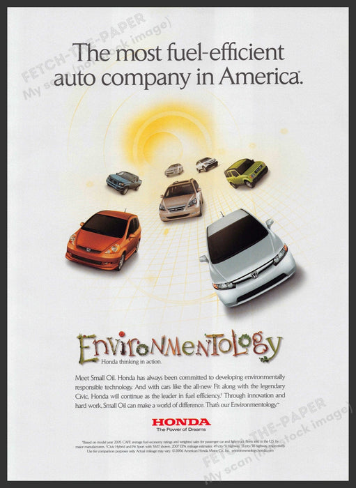 Honda 2000s Print Advertisement 2007 Environmentology "Fuel-efficient company" Fetch-the-Paper