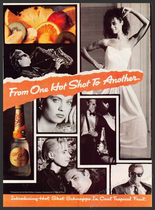 Hot Shot Schnapps 1980s Print Advertisement 1987 Partying Tropical Fruit Hot Shot Schnapps