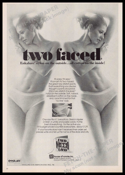 House of Ronnie 1970s Print Advertisement 1977 Two Faced Panties Enkalure House of Ronnie