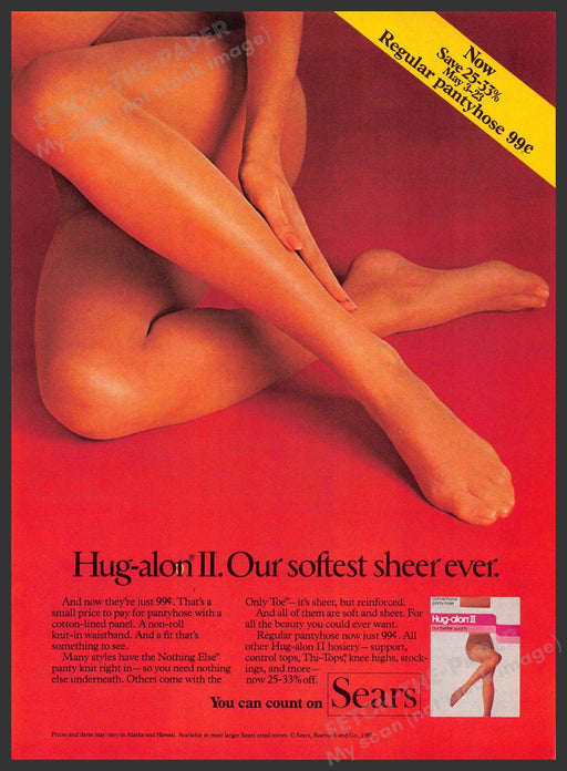 Hug-alon II 1980s Magazine Print Advertisement 1981 Legs Hosiery Sheer Sears Fetch-the-Paper