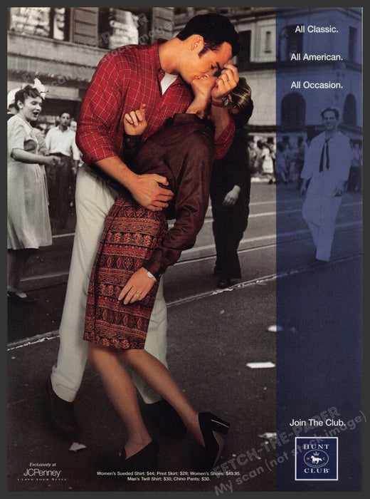 Hunt Club 1990s Print Advertisement 1998 Fashion Famous WWII Sailor Kiss Hunt Club